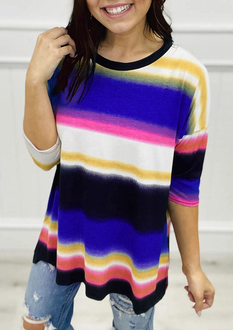 Blouses Colorful Striped Half Sleeve Blouse in Multicolor. Size: L,M,S,XL