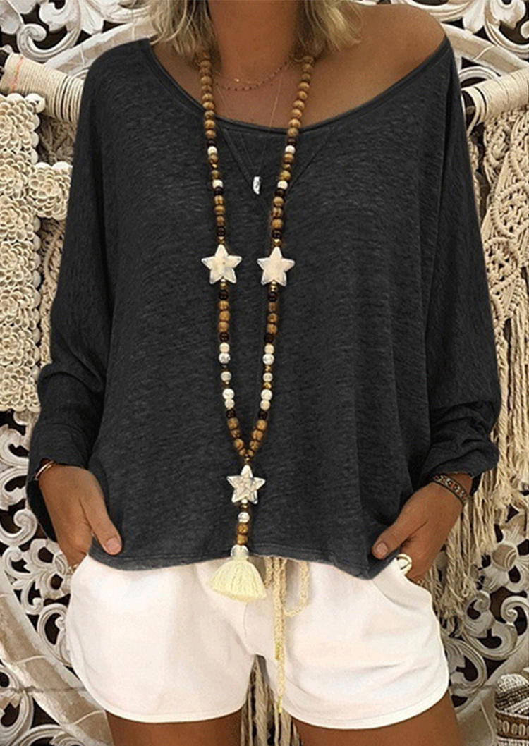 

Blouses O-Neck Long Sleeve Casual Blouse in Black. Size
