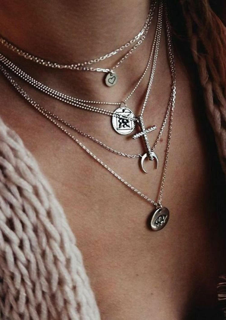 

Necklaces Heart Cross Moon Eye Multi-Layered Necklace in Silver. Size