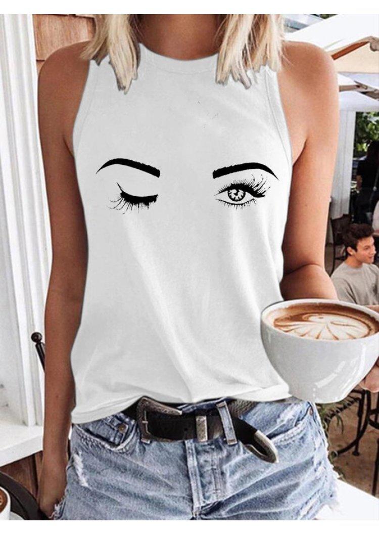 

Tank Tops Charming Eyes Sleeveless Tank Top in White. Size