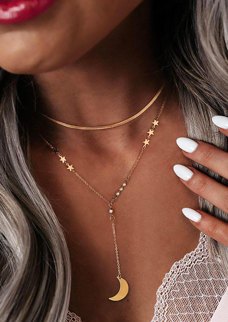 

Necklaces Moon Star Pearl Dual-Layered Necklace in Gold. Size