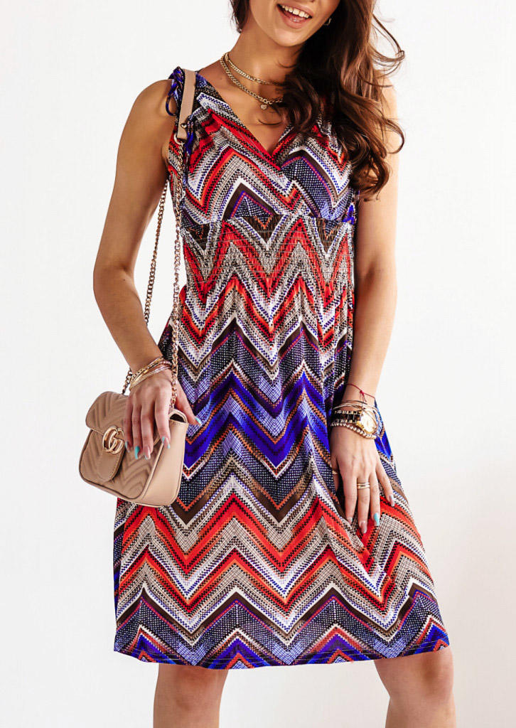 Zigzag Smocked Waist Tie Mini Dress