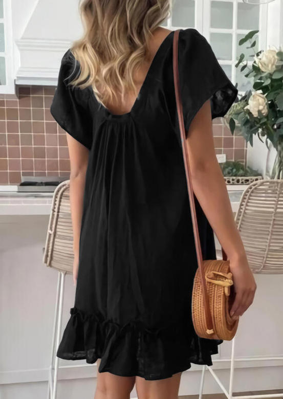Mini Dresses Ruffled Short Sleeve Mini Dress in Black. Size: S,M
