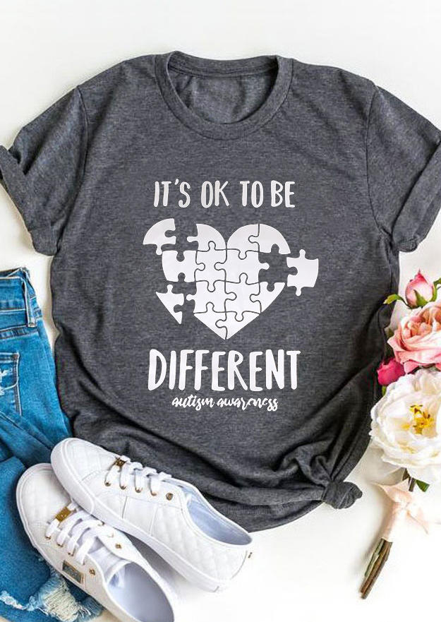 

T-shirts Tees It's Ok To Be Different Heart T-Shirt Tee in Gray. Size: ,XL