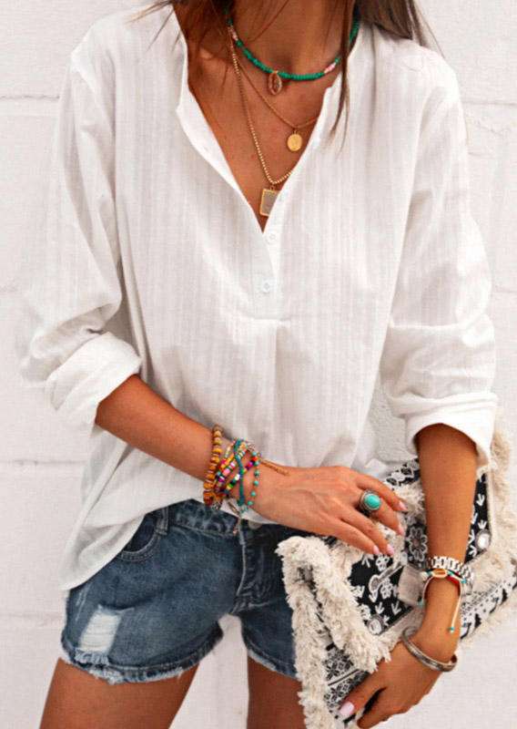 

Blouses Button Long Sleeve Blouse in White. Size
