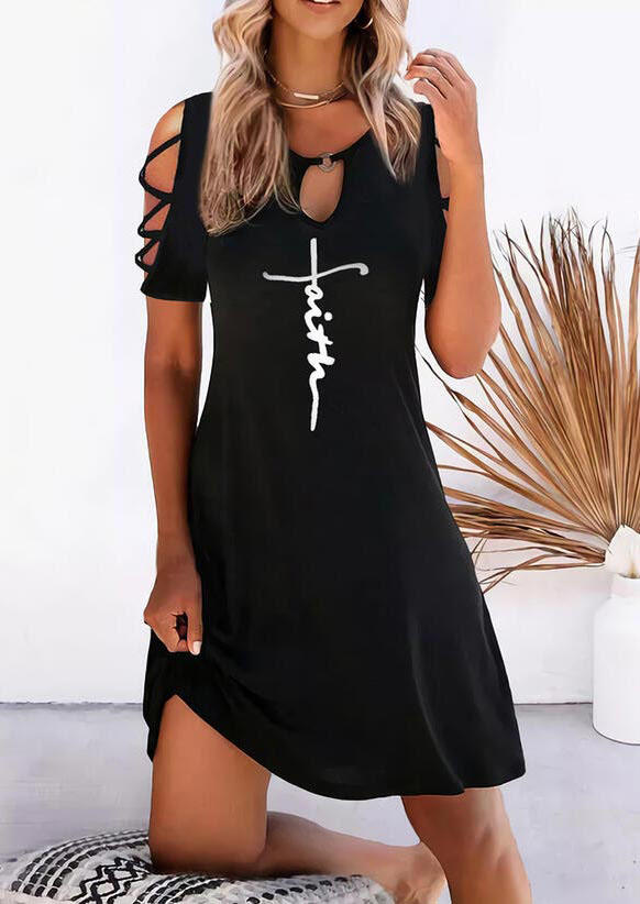 

Mini Dresses Faith Keyhole Neck Cold Shoulder Mini Dress in Black. Size: ,L