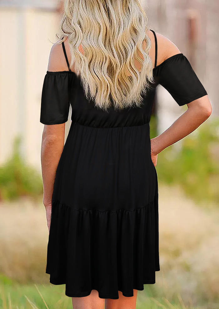 Mini Dresses Cold Shoulder Short Sleeve Mini Dress in Black. Size: S,L
