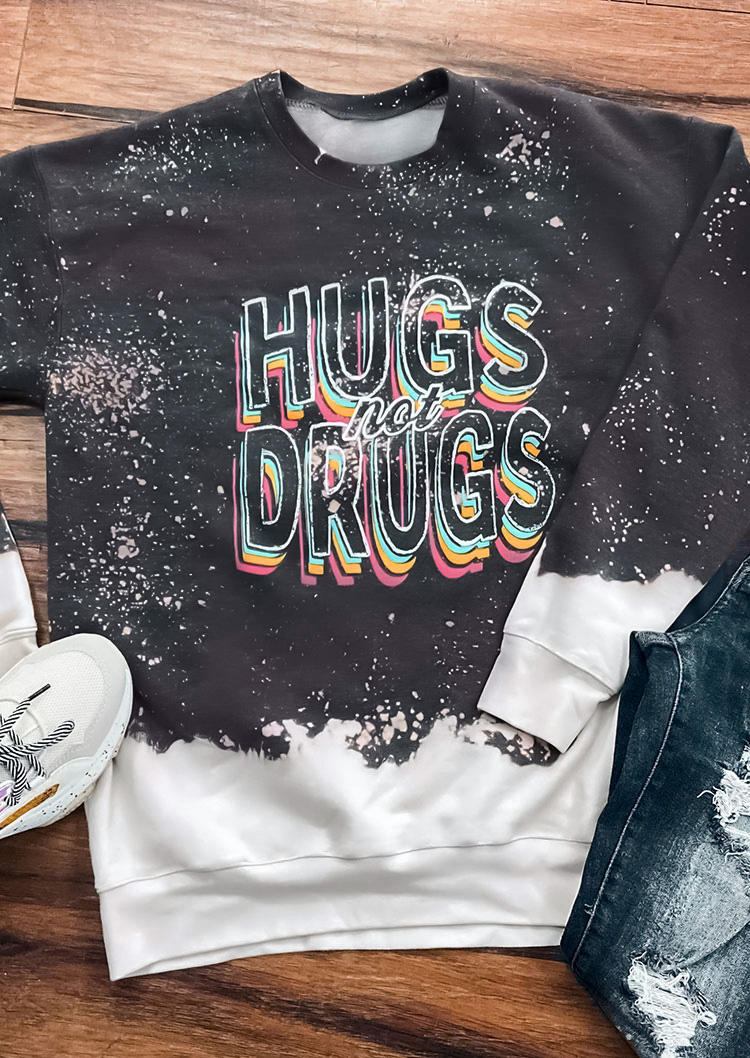 

Sweatshirts Hugs Not Drugs Tie Dye Long Sleeve Sweatshirt in Gray. Size: ,M,L