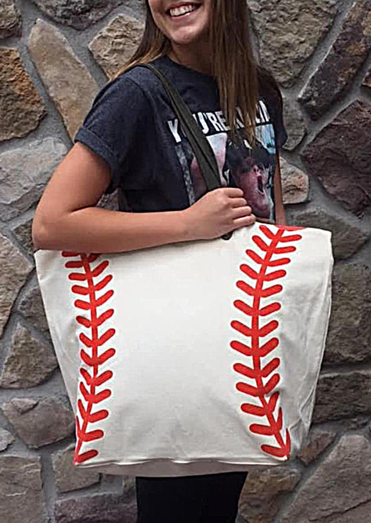 

Handbag Baseball Softball Large Canvas Tote Handbag in White. Size