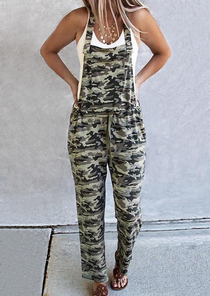 

Jumpsuits & Rompers Camouflage Drawstring Sleeveless Overall Jumpsuit in Army Green. Size: ,M,L,XL