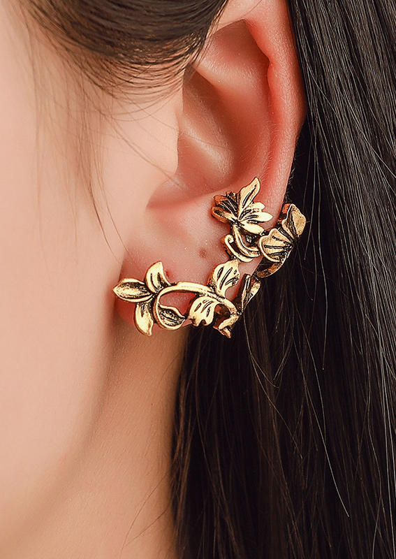 

Earrings Floral Leaf Non Piercing Ear Clip Wrap Earrings in Gold. Size