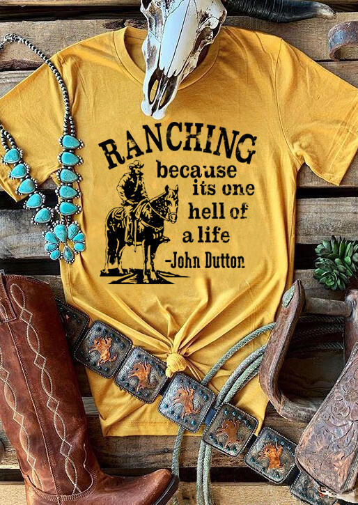 

T-shirts Tees Ranching Cowboy O-Neck T-Shirt Tee in Yellow. Size