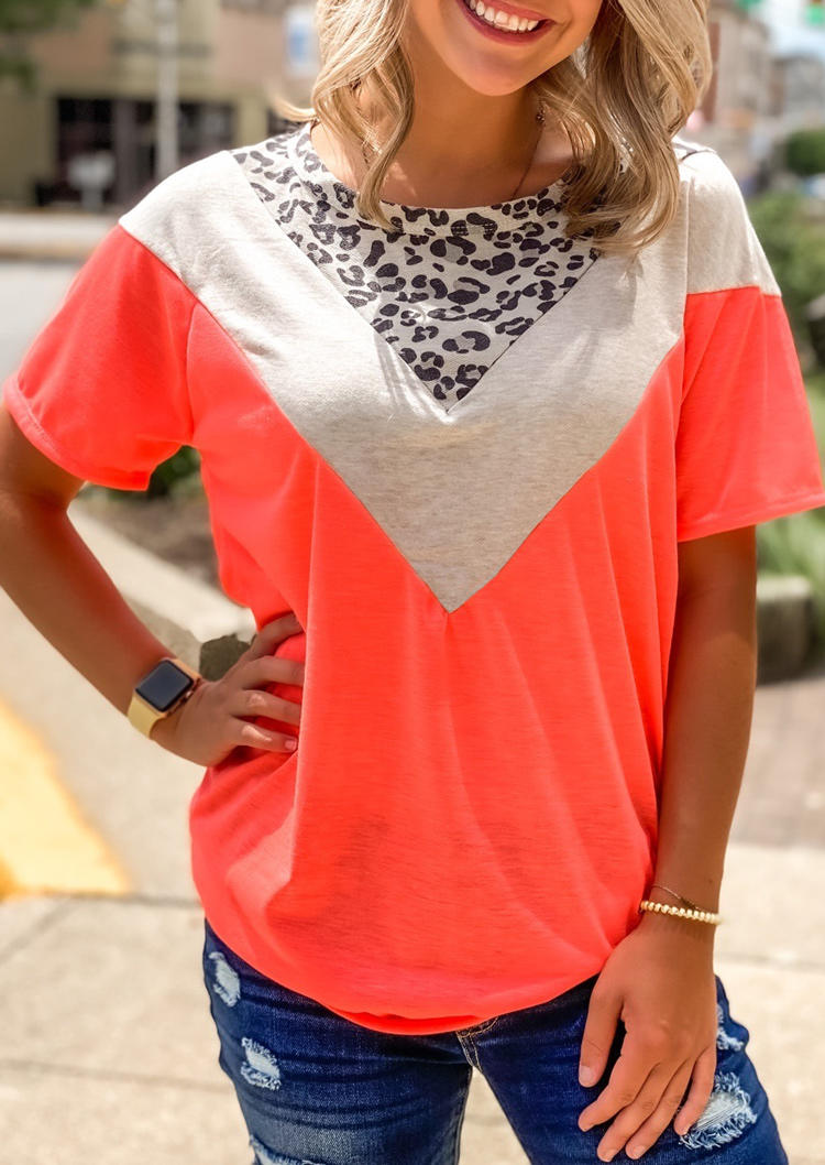 

Blouses Leopard Color Block Blouse in Orange. Size