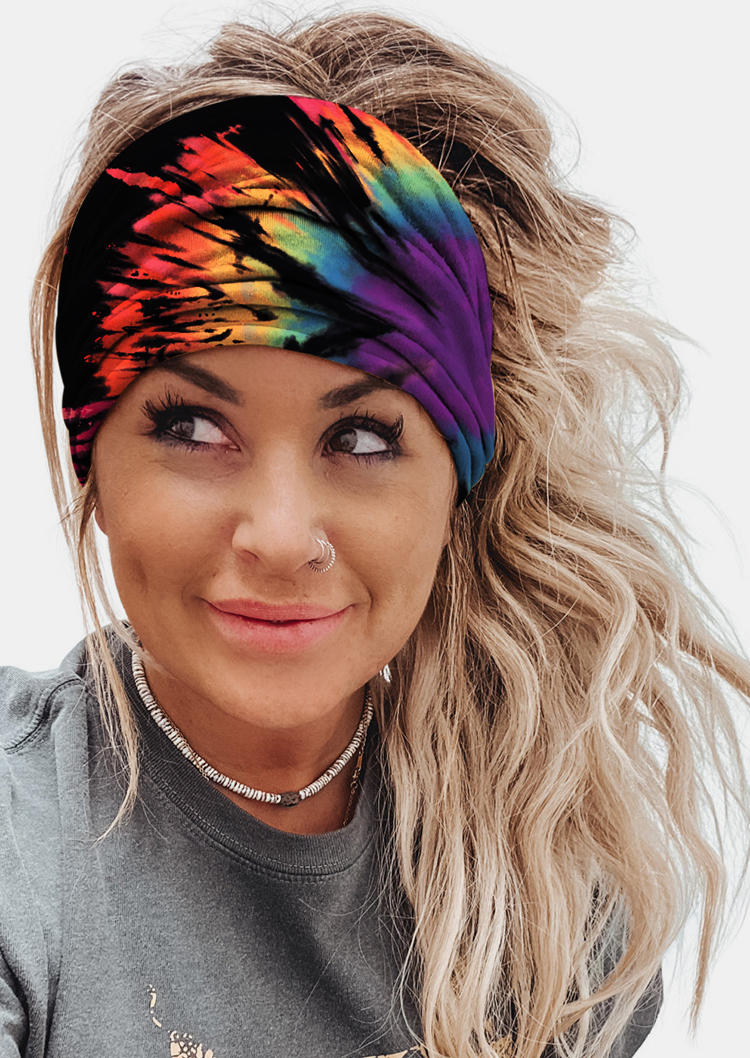 

Reverse Tie Dye Rainbow Yoga Sport Wide Headband in Multicolor. Size