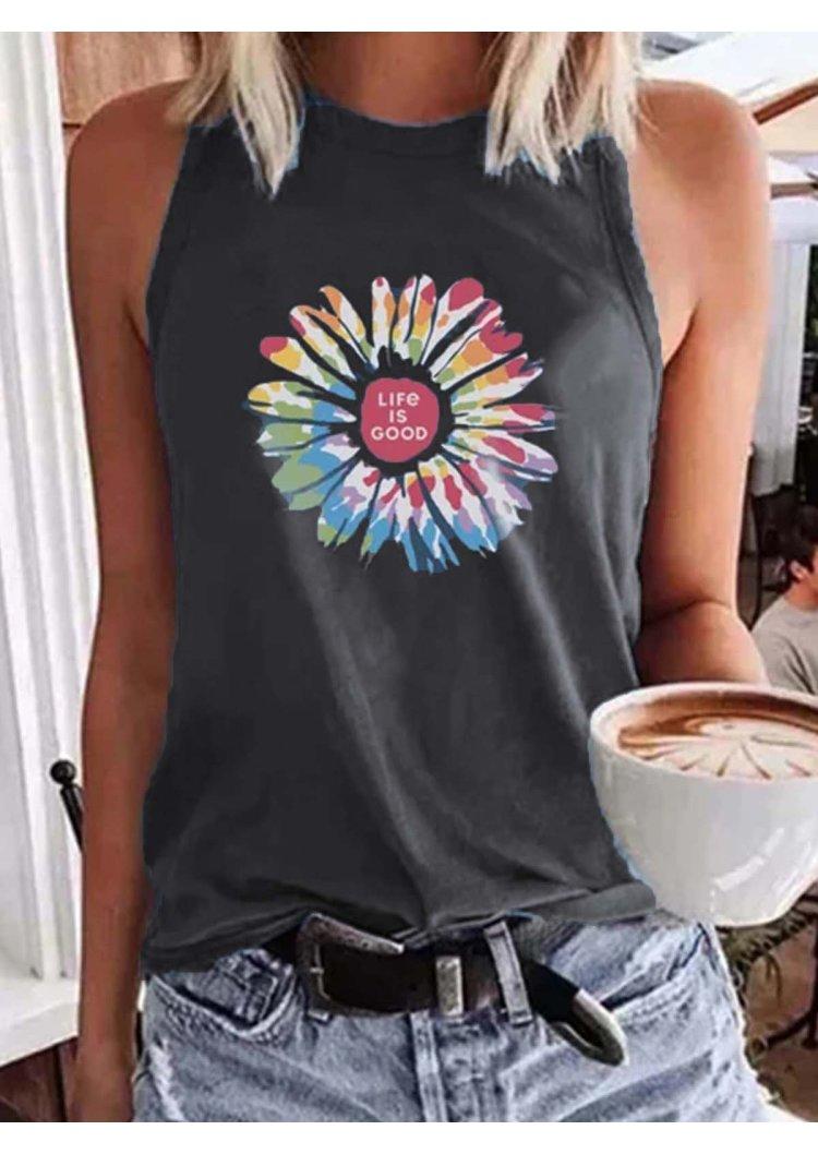 

Tank Tops Life Is Good Colorful Floral Tank Top in Black. Size