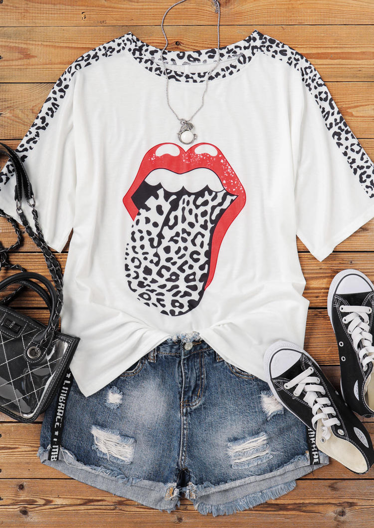 

T-shirts Tees Leopard Lips O-Neck T-Shirt Tee in White. Size