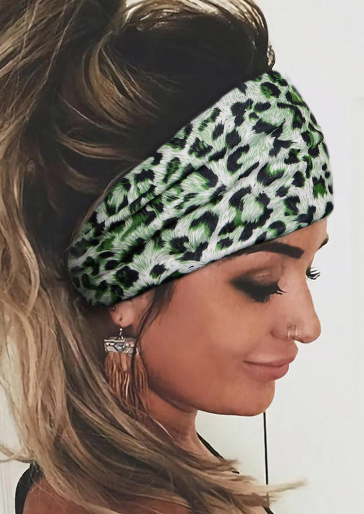 

Leopard Yoga Sport Wide Headband in Green. Size
