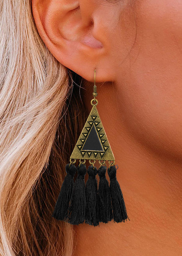 

Earrings Ethnic Style Triangle Tassel Earrings in Black. Size