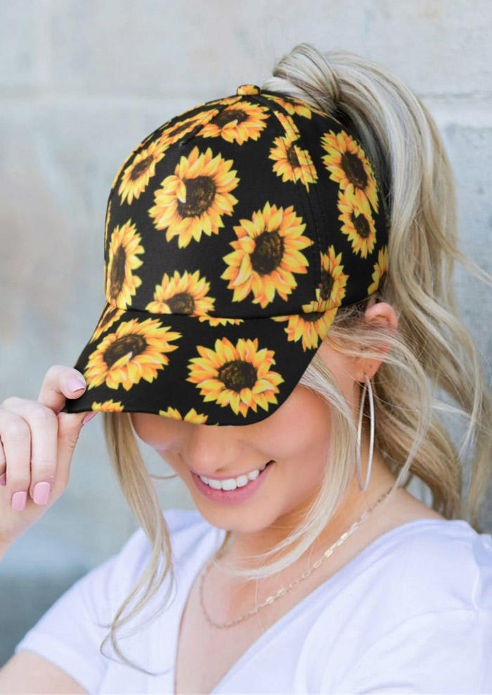 

Hats Sunflower Hollow Out Ponytail Baseball Cap in Black,Khaki. Size
