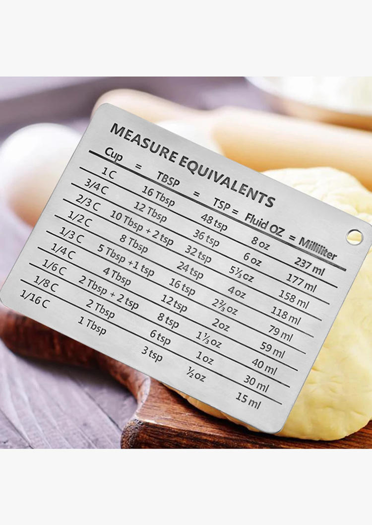 

Stainless Steel Measure Equivalents Magnet in Silver. Size