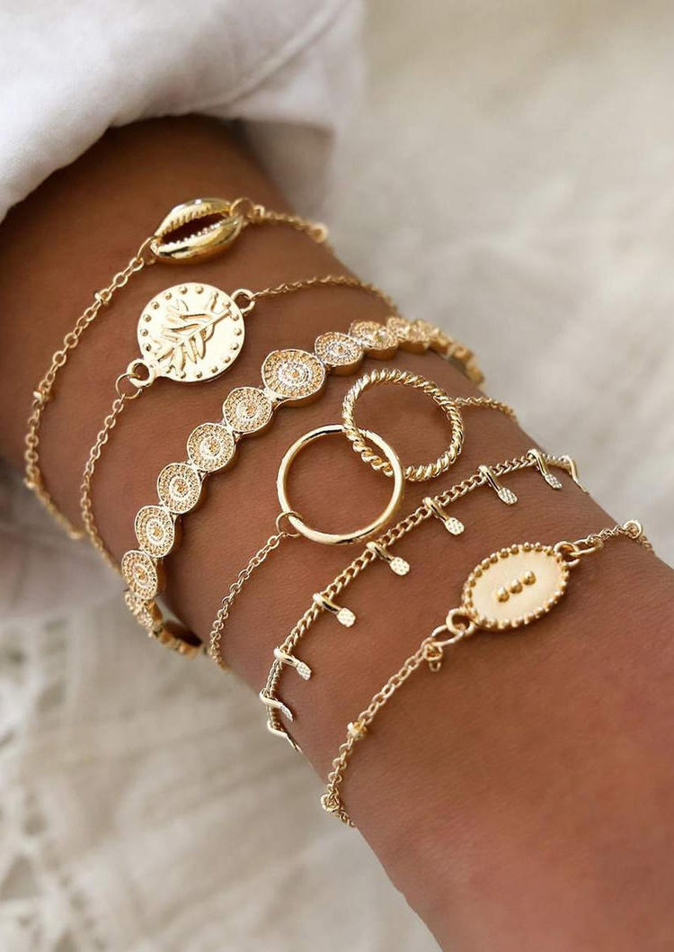 

Bracelet 6Pcs Vintage Coin Hollow Out Alloy Bracelet Set in Gold. Size