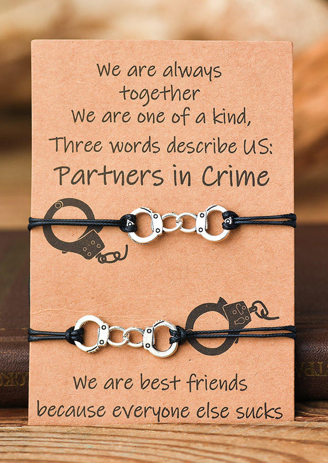 

Bracelet 2Pcs Partners Crime Handcuff Braided Bracelet in Silver. Size