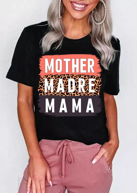 

T-shirts Tees Mother Madre Mama Leopard T-Shirt Tee in Black. Size: ,M,L