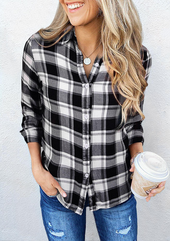 

Shirts Plaid Button Long Sleeve Turn-down Collar Shirt in Plaid. Size