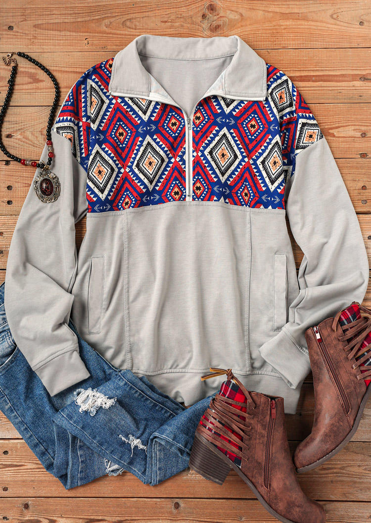 

Sweatshirts Geometric Zipper Pocket Long Sleeve Sweatshirt in Gray. Size: ,L