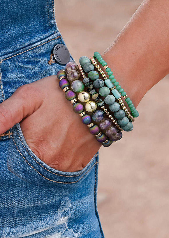 

Bracelet 6Pcs Colorful Beading Bracelet Set in Cyan. Size