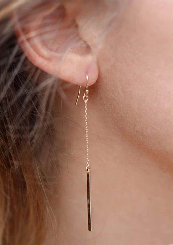 Earrings Vertical Geometric Stud Long Drop Earring in Gold,Silver. Size