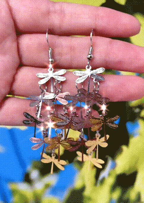 

Earrings Colorful Dragonfly Multi-Layered Earrings in Blue,Gold. Size