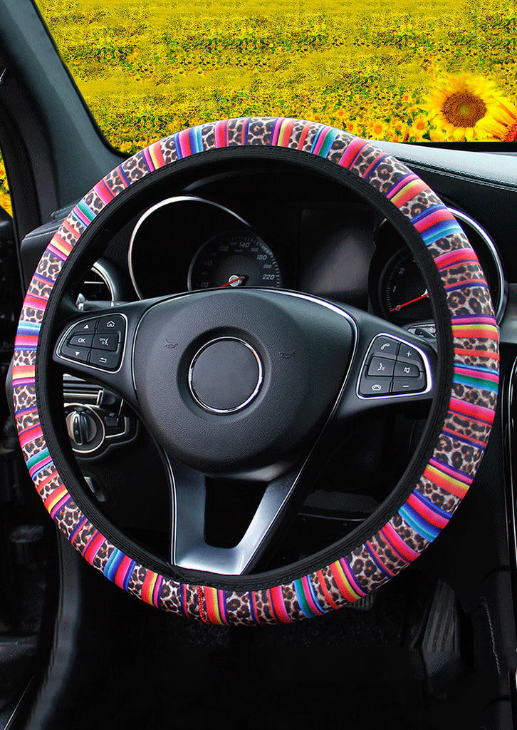 

Sunflower Serape Striped Leopard Steering Wheel Cover in Pattern2. Size