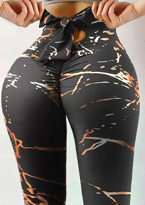 

Activewear Tie Dye Ruffled Bowknot Yoga Sports Fitness Leggings in Black. Size