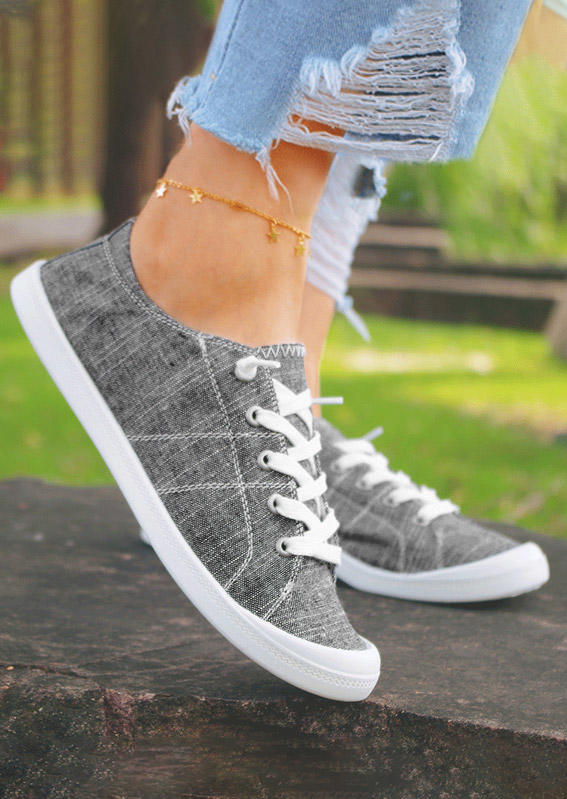 

Sneakers Lace Up Slip On Round Toe Flat Sneakers in Dark Grey. Size