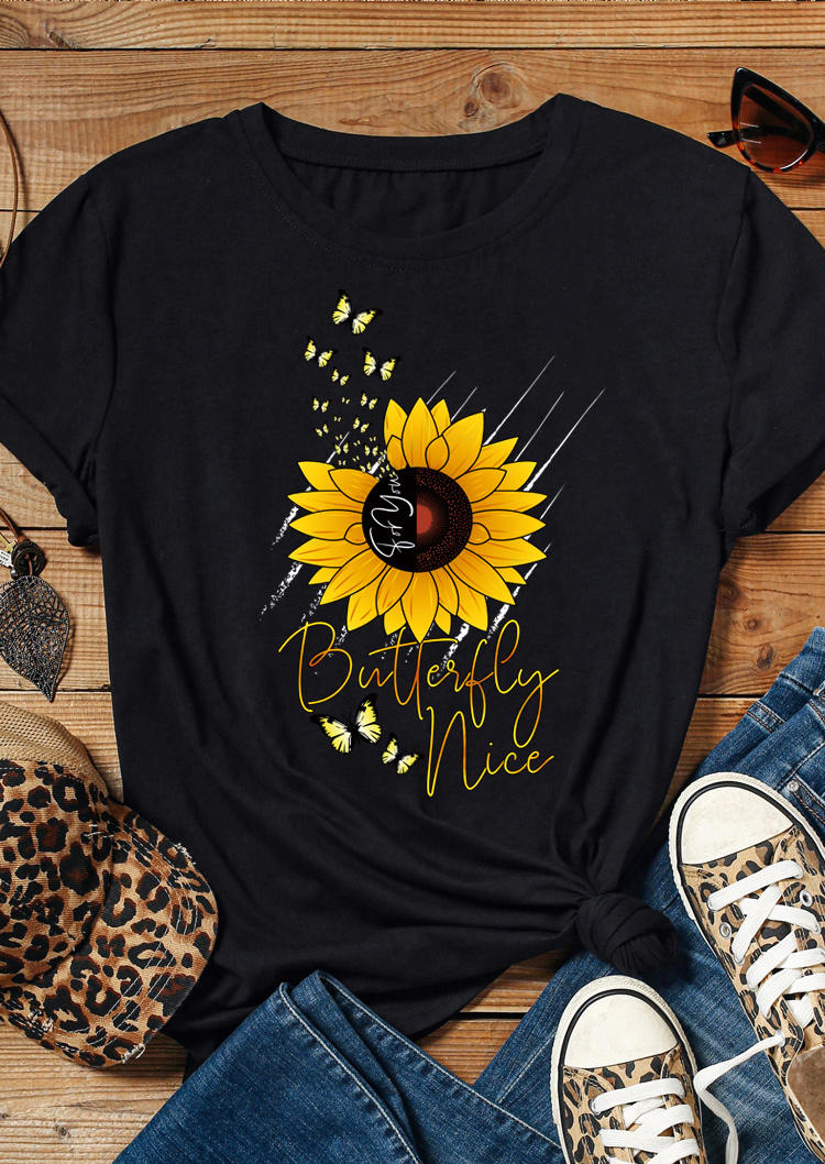 

T-shirts Tees Butterfly Nice Sunflower T-Shirt Tee in Black. Size: ,M