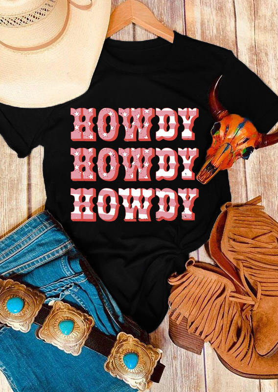 

T-shirts Tees Howdy Star O-Neck Short Sleeve T-Shirt Tee in Black. Size