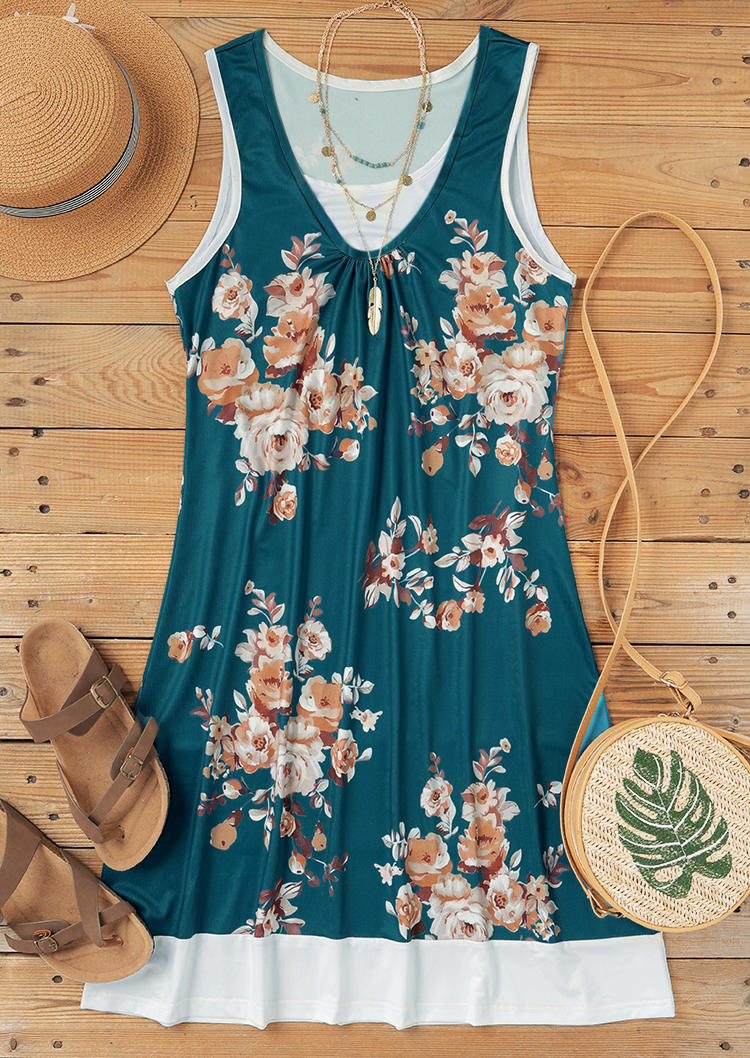 

Mini Dresses Floral Ruffled Sleeveless Mini Dress in Green. Size