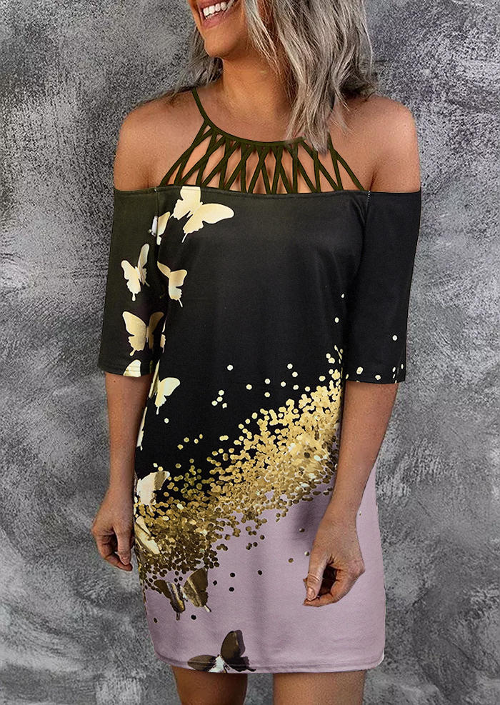 

Mini Dresses Butterfly Criss-Cross Cold Shoulder Mini Dress in Multicolor. Size