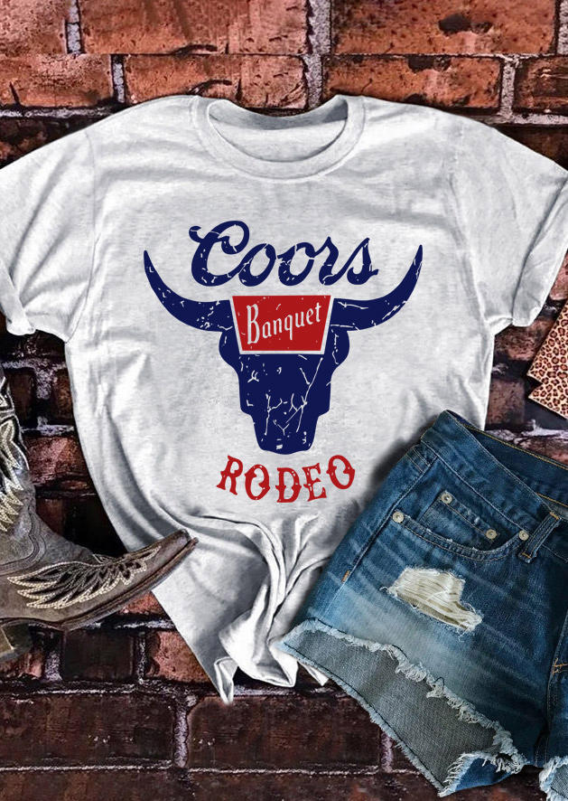 

T-shirts Tees Coors Banquet Rodeo O-Neck T-Shirt Tee in Light Grey. Size: ,M,L,XL
