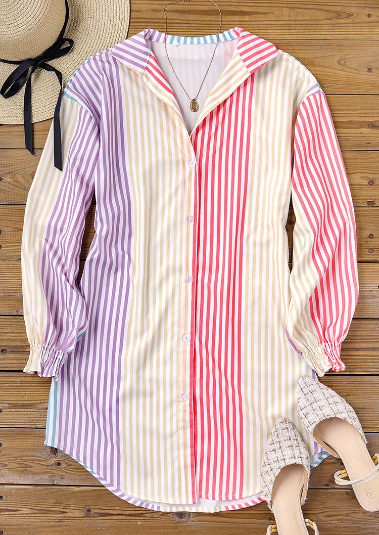 

Shirts Colorful Striped Button Elastic Cuff Shirt in Multicolor. Size