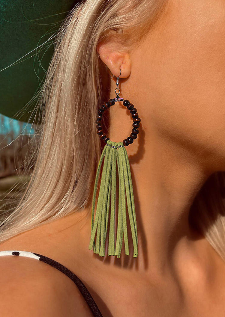 

Earrings Bohemian Tassel Beading Earrings in Brown,Green. Size