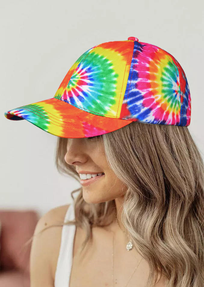 

Hats Tie Dye Hollow Out Adjustable Baseball Cap in Multicolor. Size