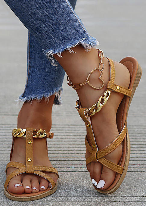 

Sandals Summer Buckle Flat Sandals without Anklet in Brown. Size