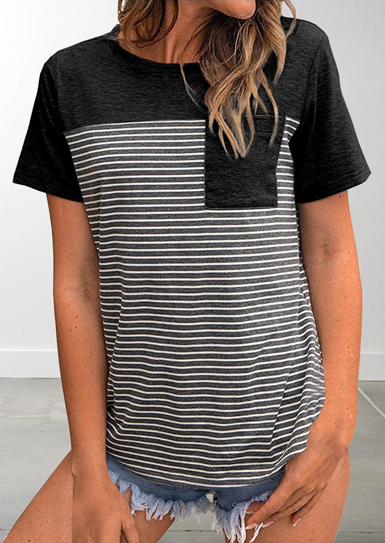 

T-shirts Tees Striped Pocket O-Neck T-Shirt Tee in Black. Size