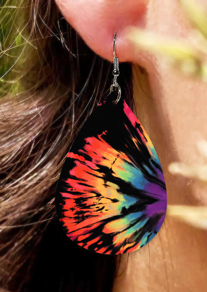 Reverse Tie Dye Rainbow Water Drop Earrings