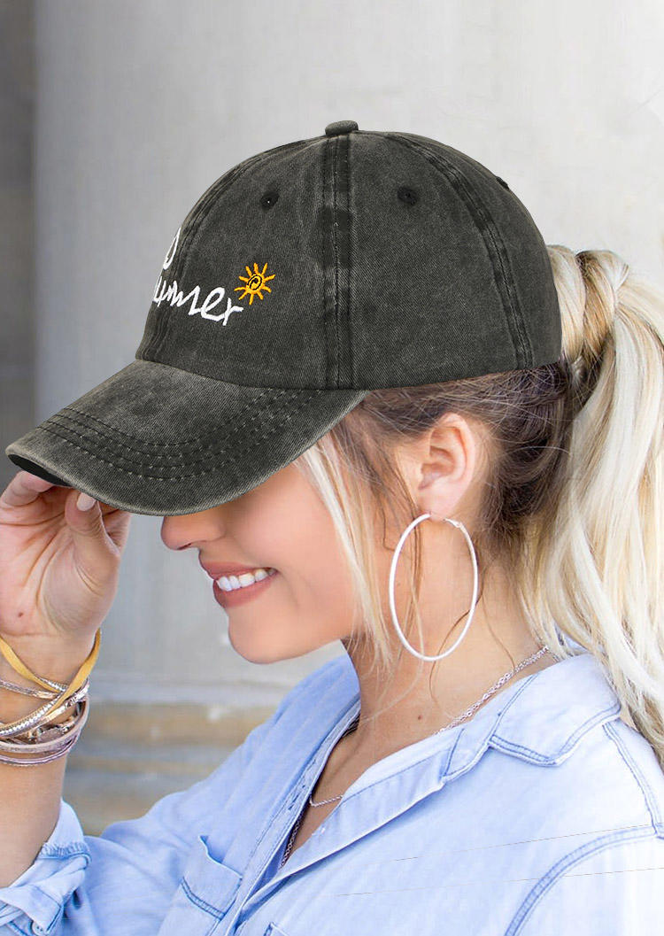 

Hats Summer Sun Embroidery Washed Baseball Cap in Navy Blue. Size