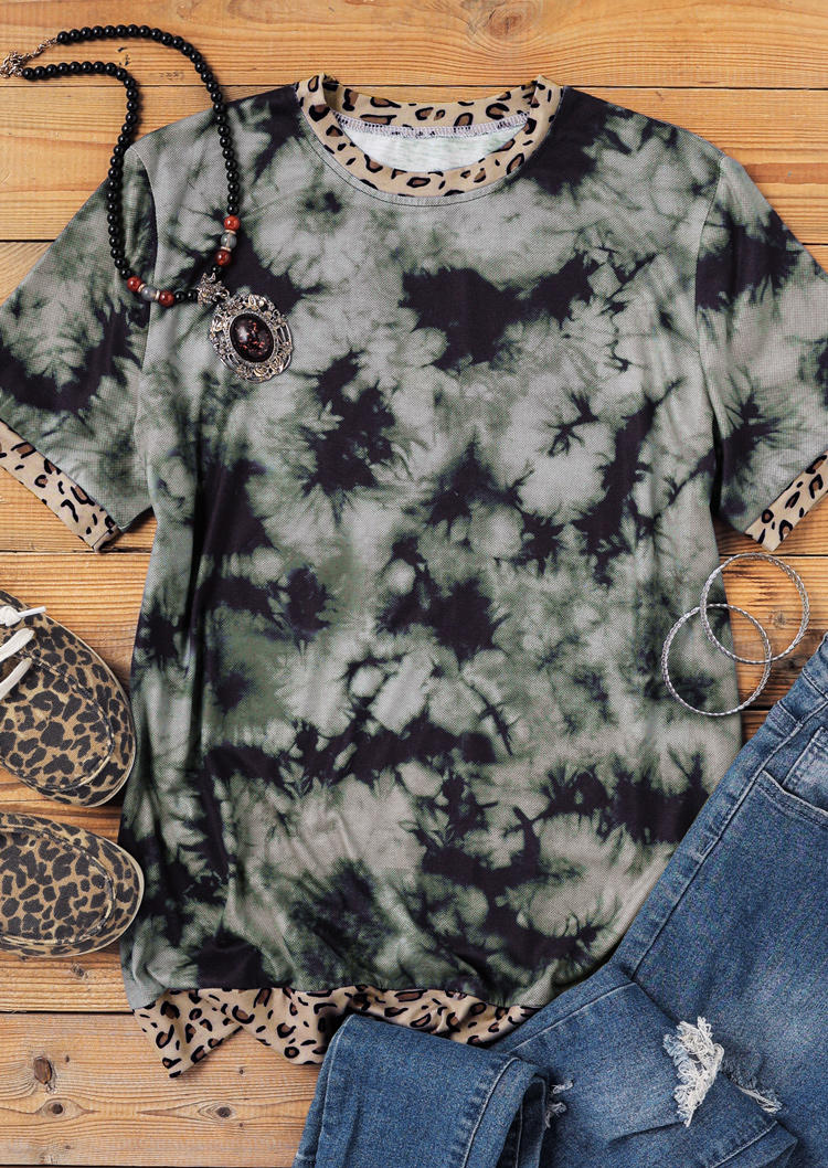 

Blouses Marbled Leopard O-Neck Casual Blouse in Multicolor. Size: ,M,L
