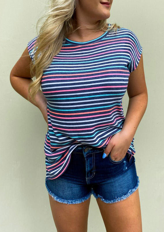 Blouses Coloful Striped Casual Blouse in Multicolor. Size: S,M,L