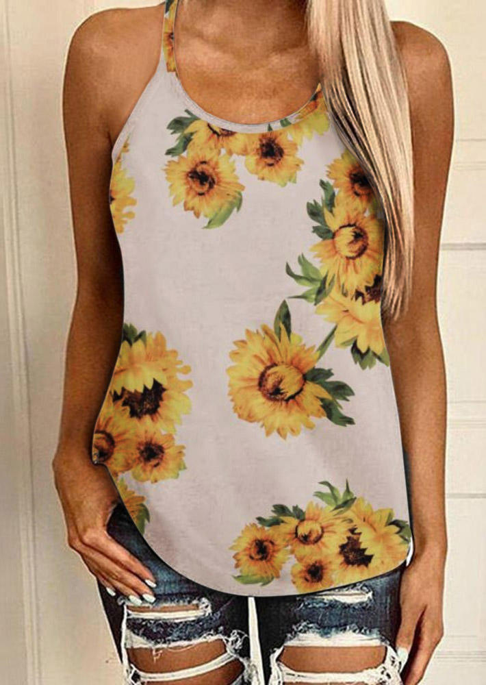

Tank Tops Sunflower Hollow Out Criss-Cross Open Back Camisole in White. Size